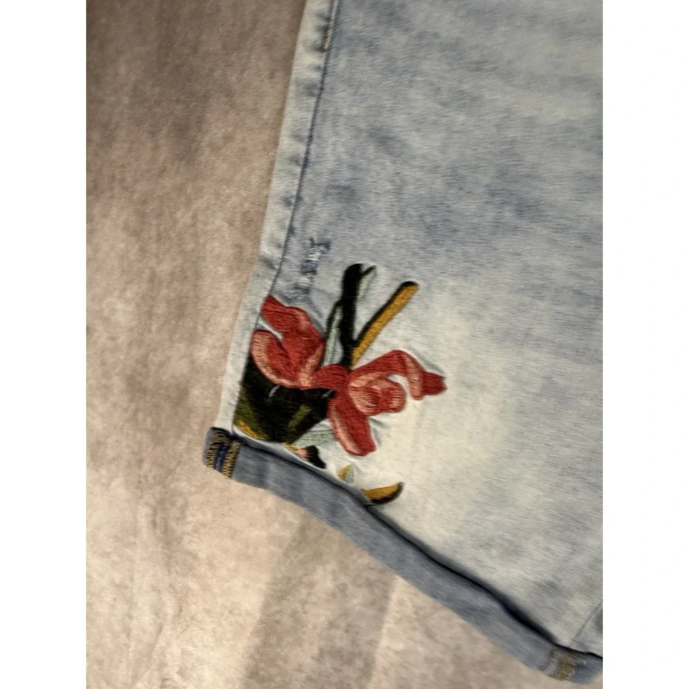 Desigual Embroidered Boho Denim Bermuda Long Shorts In Blue Size 30